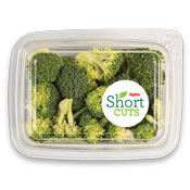 cut up broccoli florets in a plastic container