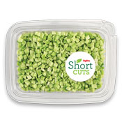 Broccoli that has been cut into very small pieces and placed in a plastic container
