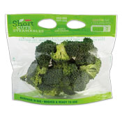 Clear plastic bag filled with broccoli florets