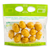 Small round yellow potatoes in a steam bag
